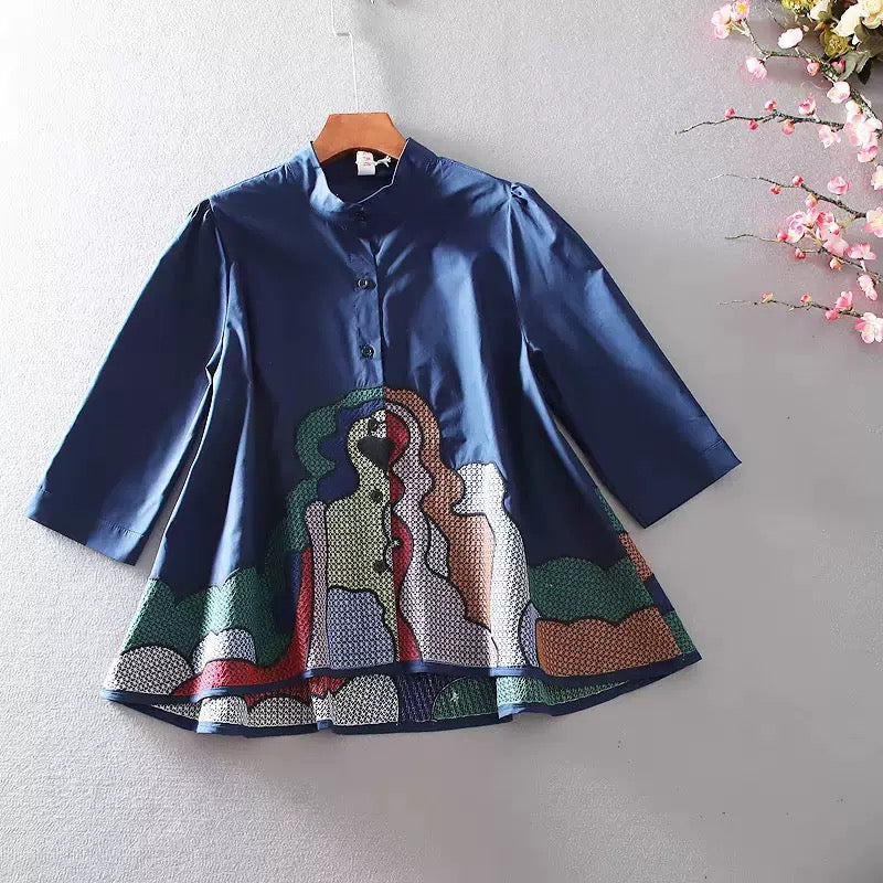 Women’s Abstract Graphic Peplum Blouse