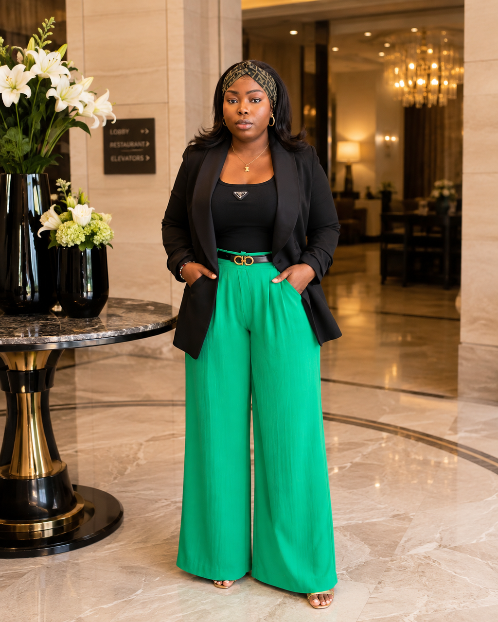 High-Waisted PlissÃ© Pleated Wide-Leg Trousers
