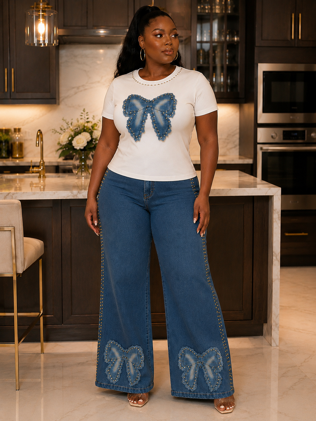 Statement Graphic Tee & Embellished Denim Set