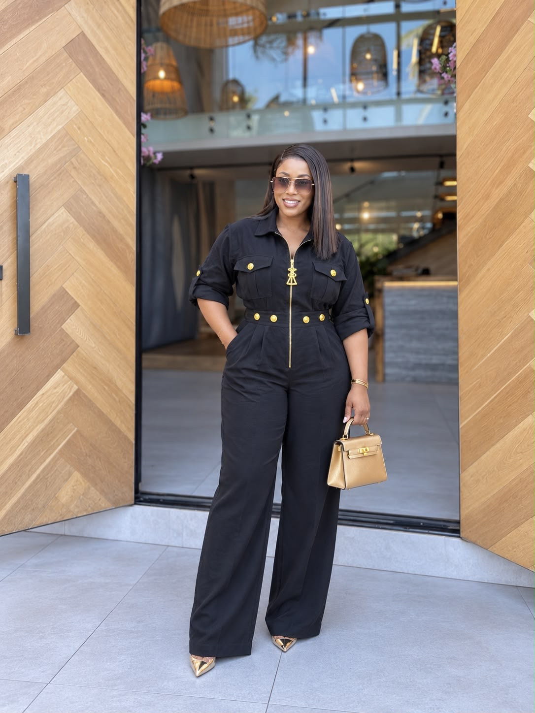 Button-Down Collared Wide-Leg Jumpsuit
