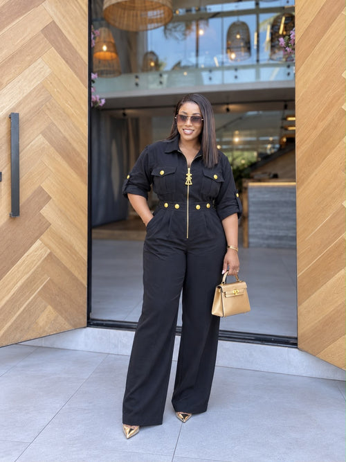Button-Down Collared Wide-Leg Jumpsuit