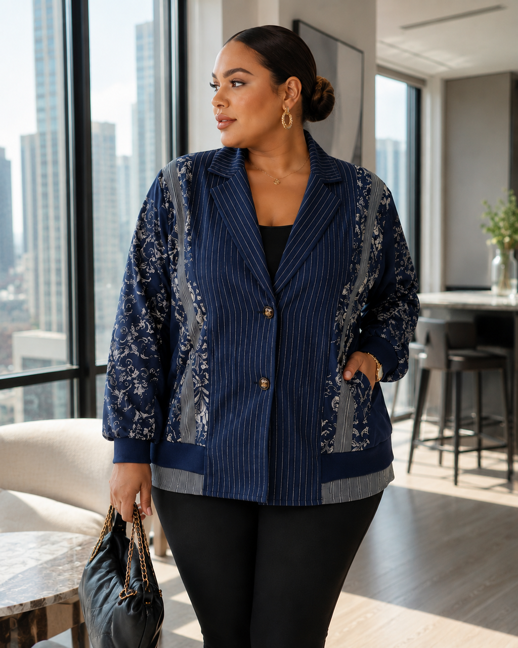 Embroidered Open-Front Jacket with Pocket Details