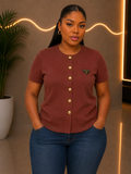 Elegant Short-Sleeve Button-Down Knit Top