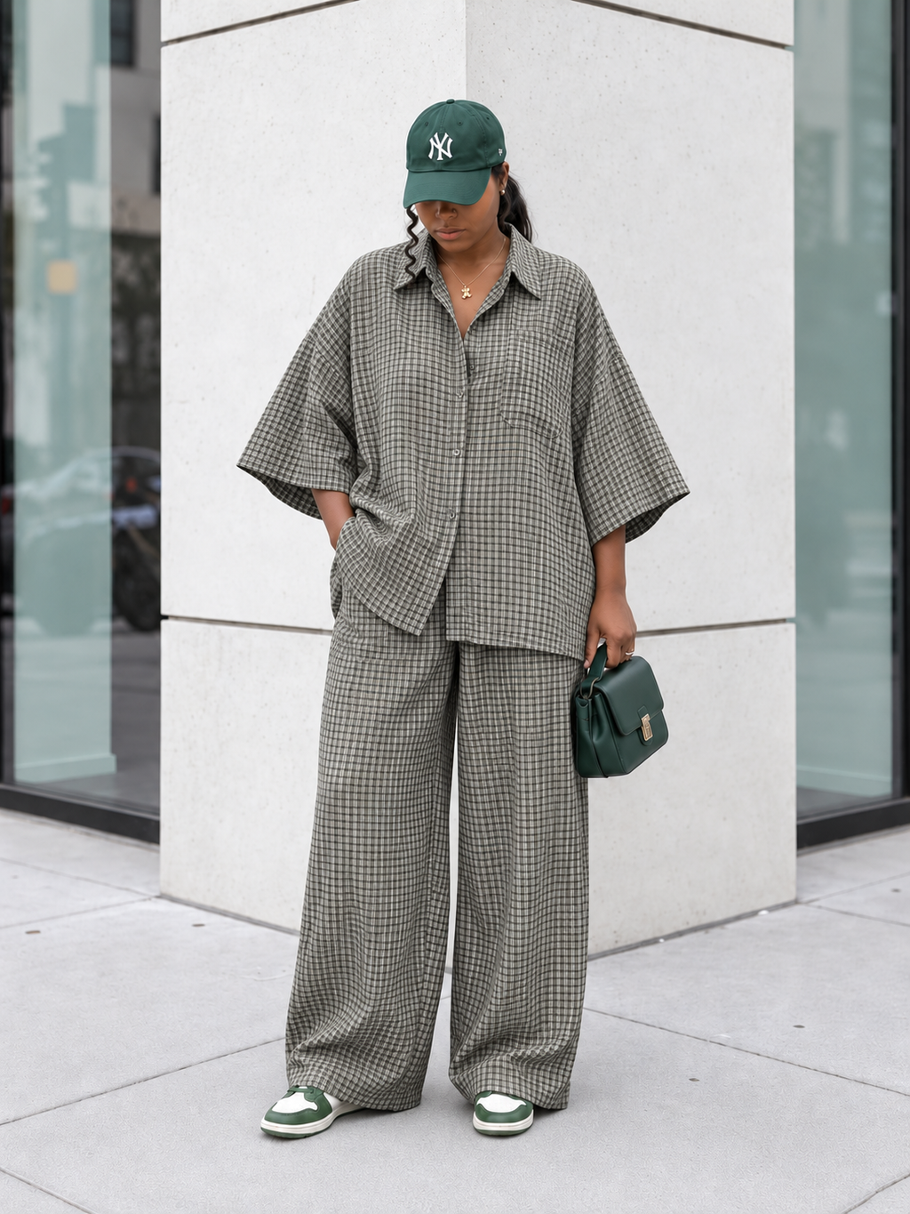 Oversized Short-Sleeve Button-Down and Wide-Leg Pants Set