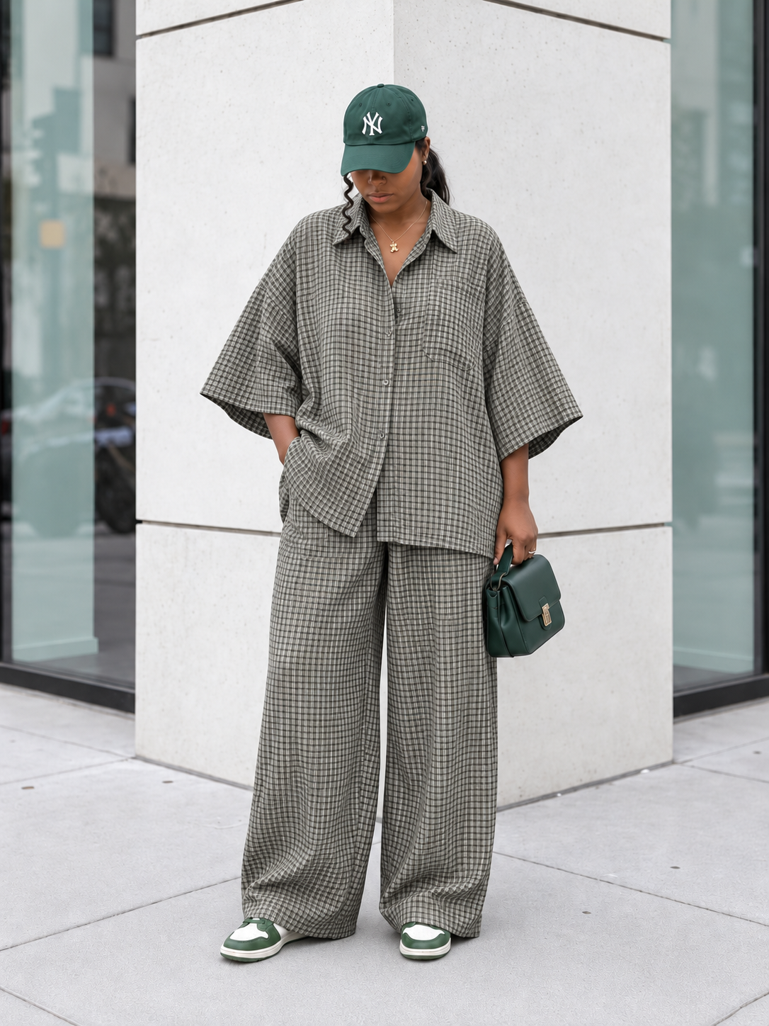Oversized Short-Sleeve Button-Down and Wide-Leg Pants Set