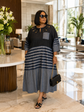 Denim Patchwork Striped Maxi Dress