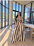 2-Piece Striped Short Sleeve Top and Wide-Leg Pants Set
