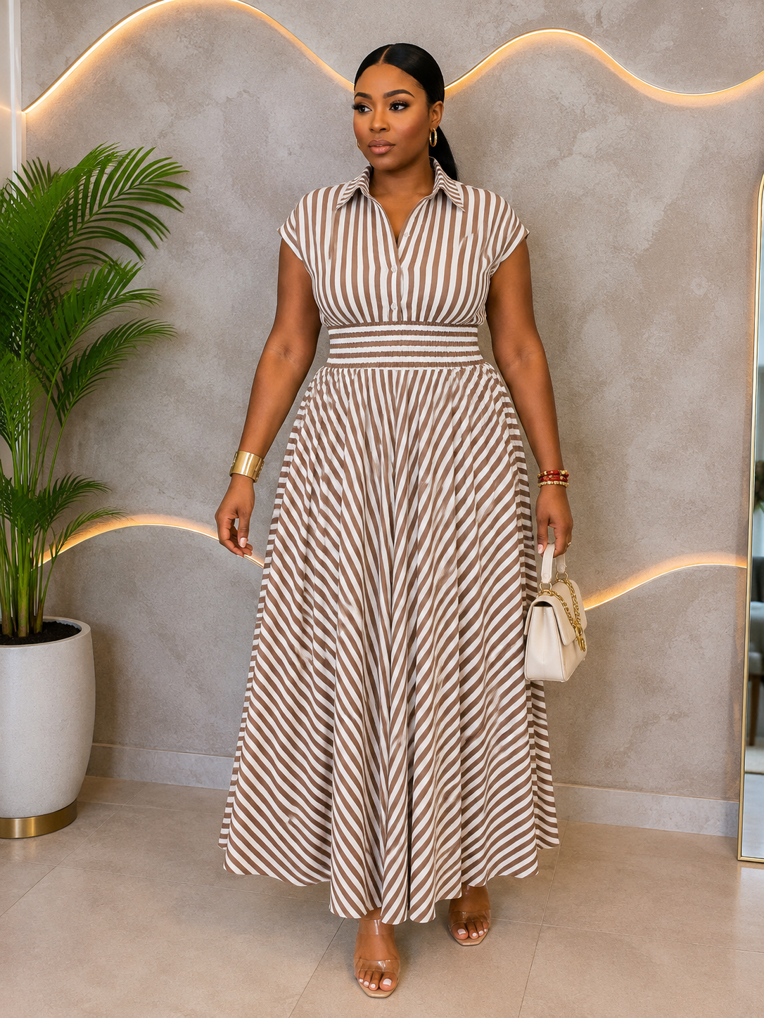 Best Seller: Elegant Striped Button-Down Belted Maxi Dress (PREORDER ONLY FOR THIS ITEM)