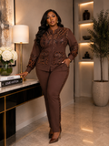MOCHA EMBELLISHED LACE TWO PIECE SET