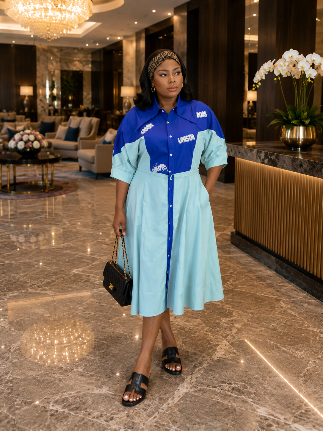 Colorblock Two-Tone Shirt Midi Dress