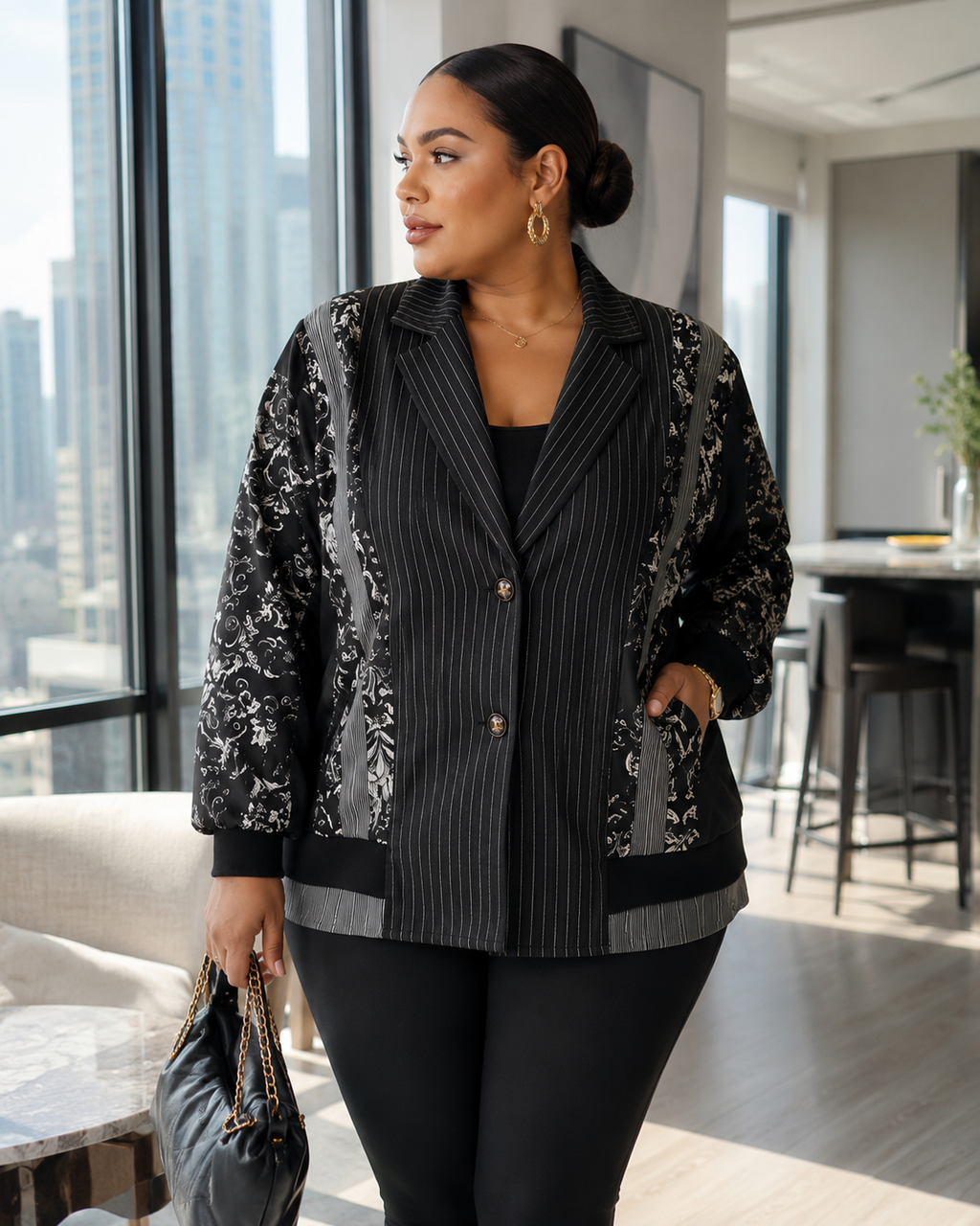 Embroidered Open-Front Jacket with Pocket Details
