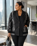 Embroidered Open-Front Jacket with Pocket Details
