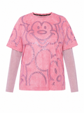 Graphic Short-Sleeve Tee & Mesh Layered Top