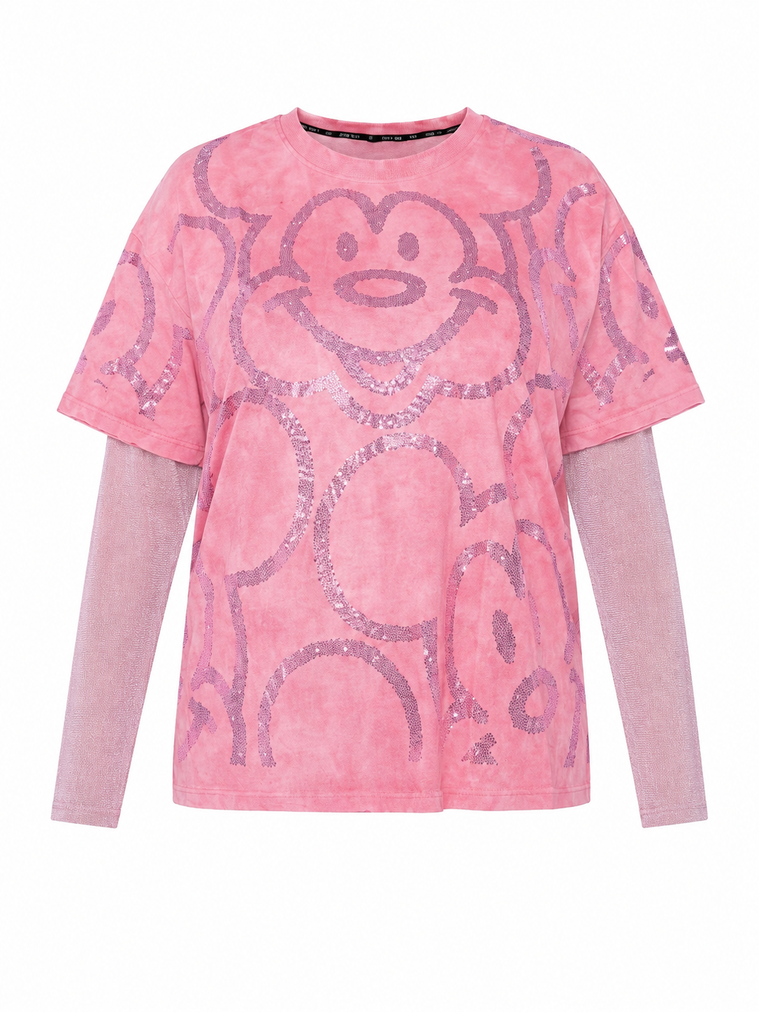Graphic Short-Sleeve Tee & Mesh Layered Top