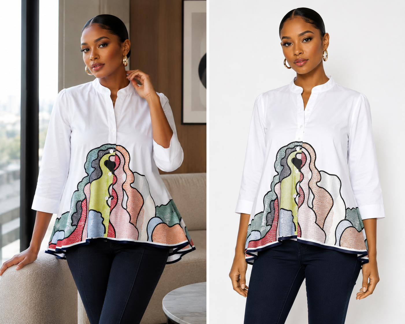 Women’s Abstract Graphic Peplum Blouse