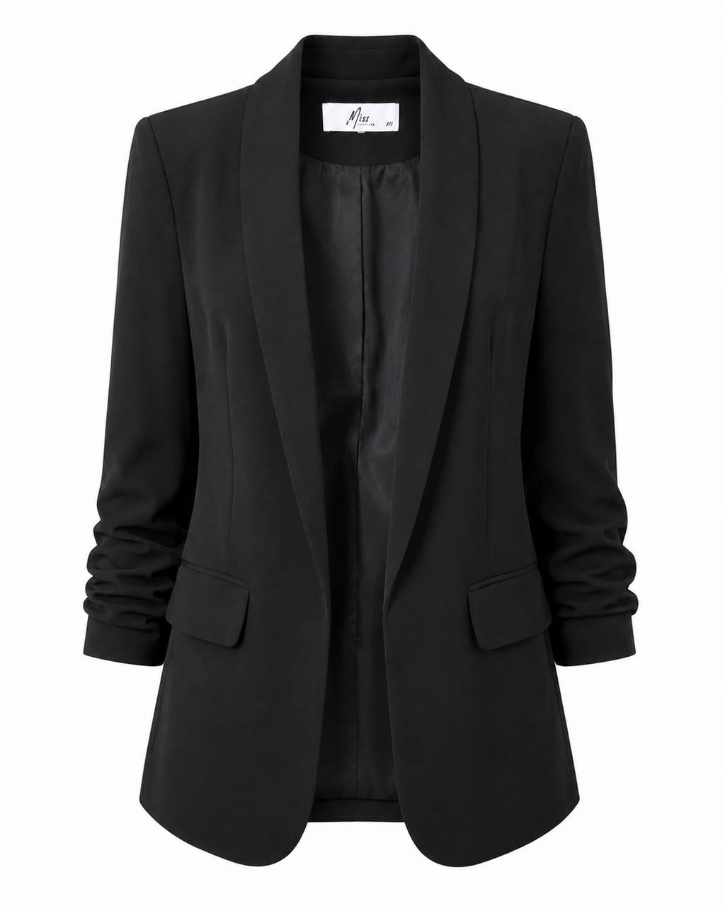 Elegance Ruched-Sleeve Open-Front Tailored Blazer