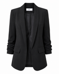 Elegance Ruched-Sleeve Open-Front Tailored Blazer