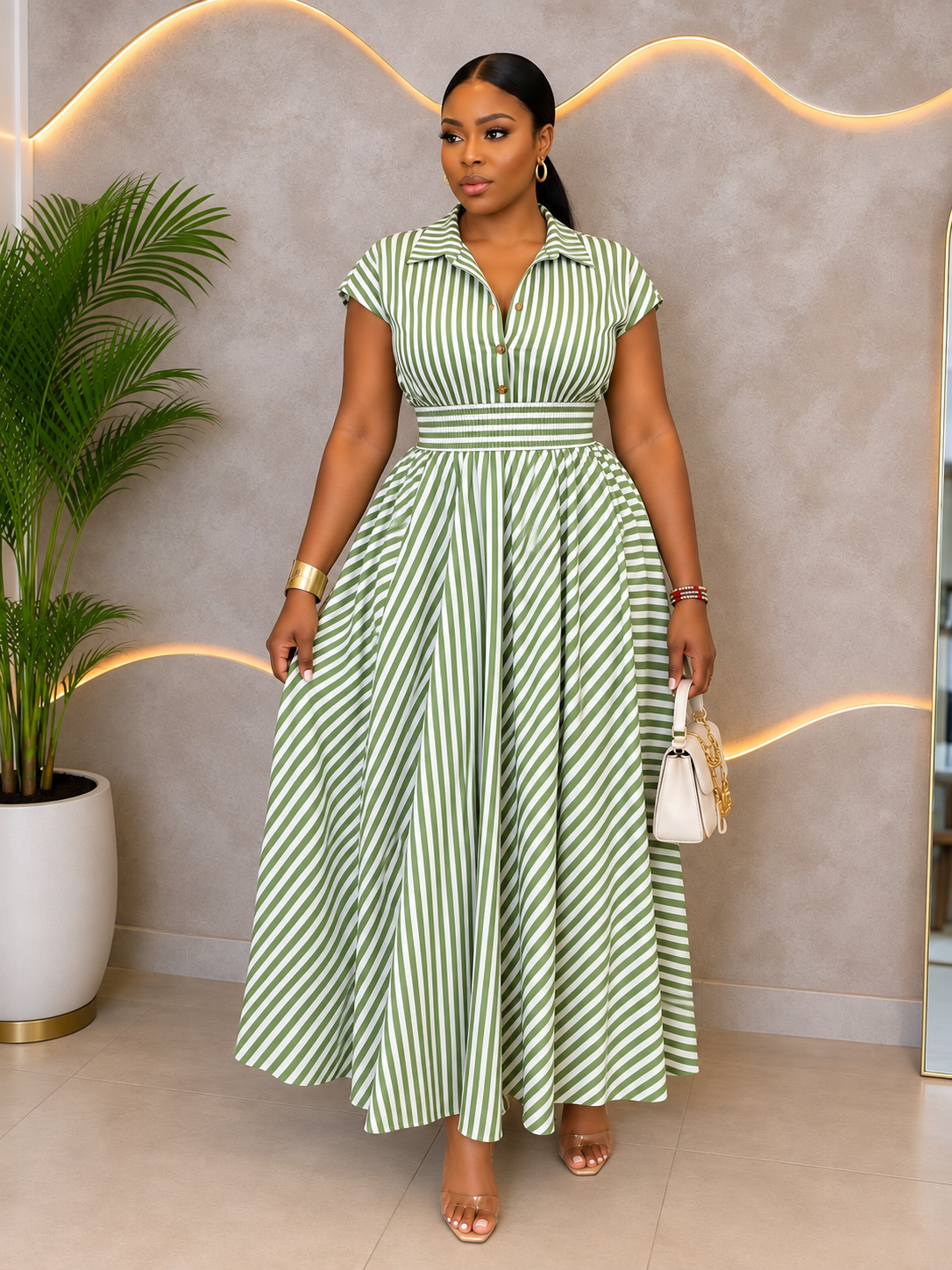 Best Seller: Elegant Striped Button-Down Belted Maxi Dress (PREORDER ONLY FOR THIS ITEM)