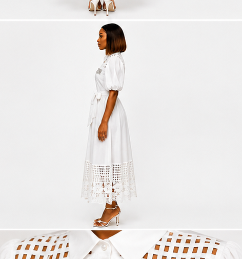 Melisa White Laser-Cut Midi Dress