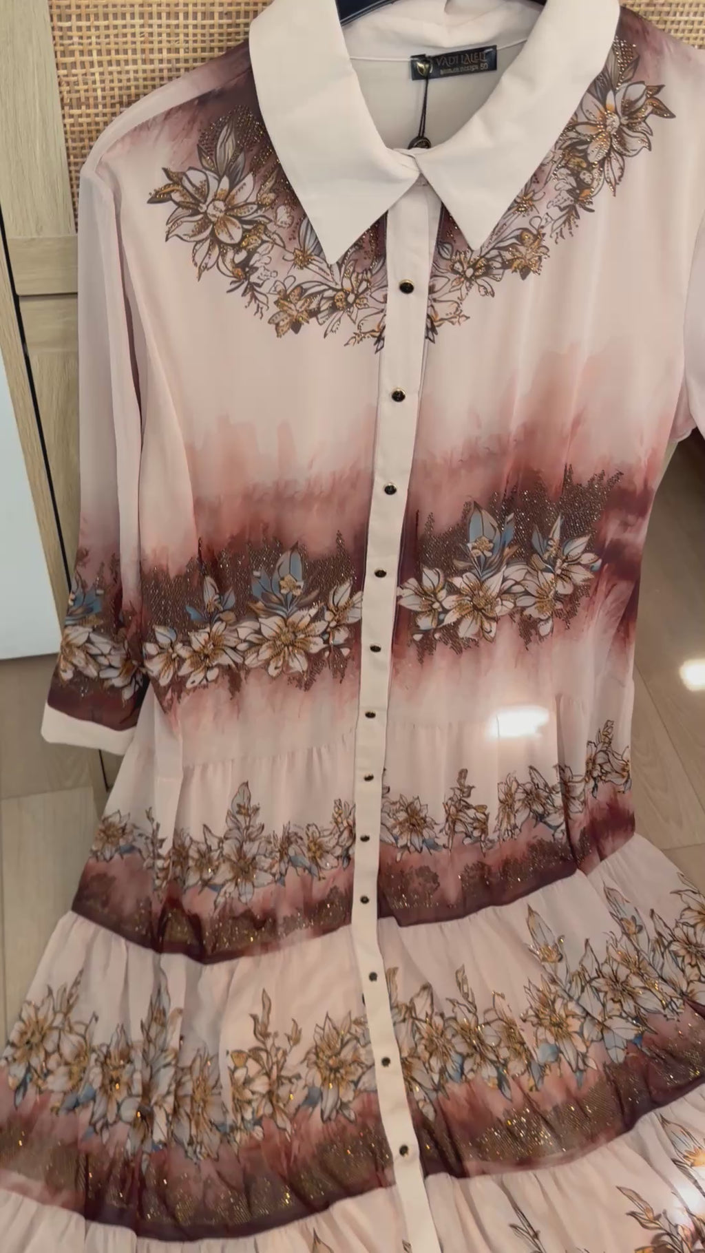 Boho Floral Print Button-Down Shirt Dress with Belt